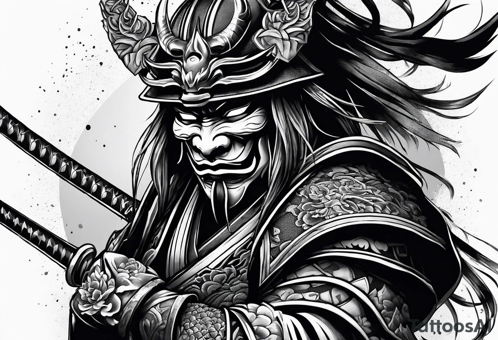 Samurai wearing an oni mask tattoo idea