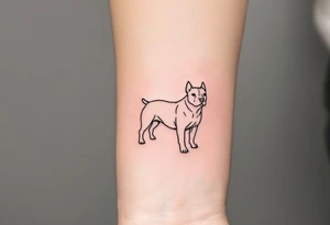Minimalist Staffbull Line Art
Clean single-line outline forming the silhouette of a standing Staffbull. Black ink only, perfect for a small wrist or ankle tattoo. tattoo idea