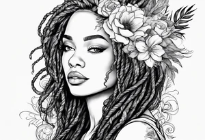 Woman with locs and flowers tattoo idea