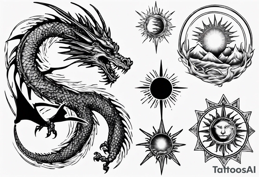 Dragón with the sun tattoo idea