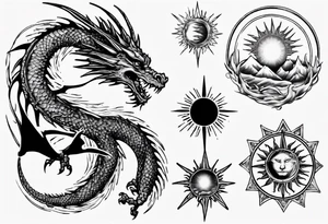 Dragón with the sun tattoo idea