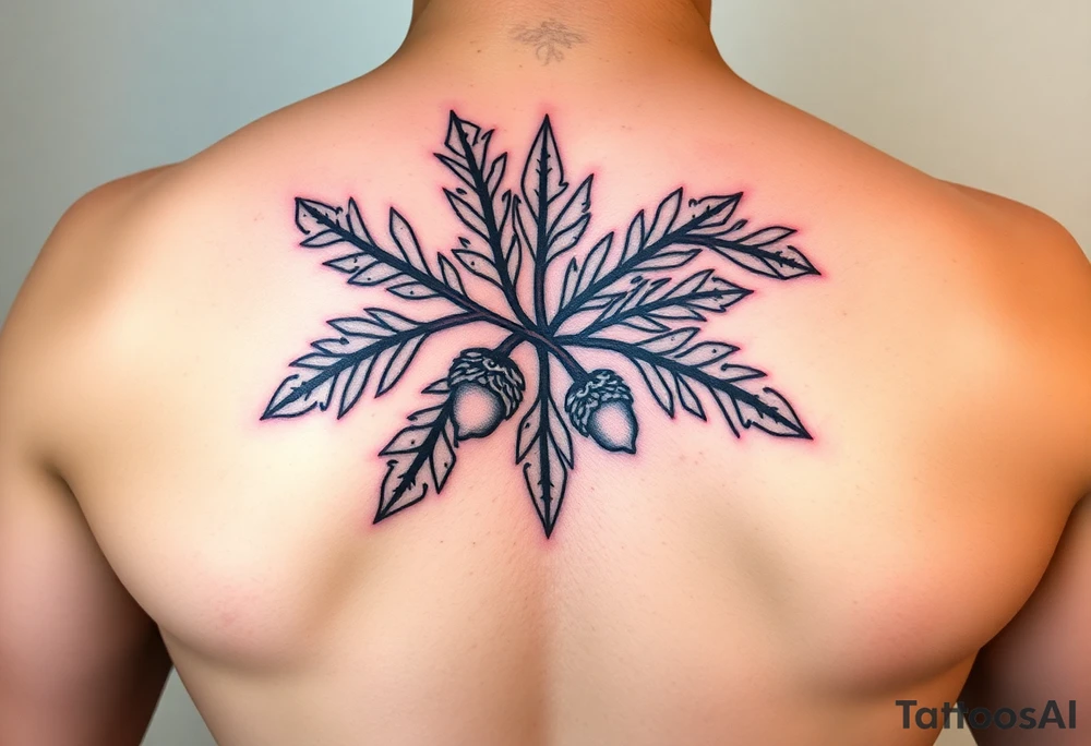 oak branch with thick leaves and acorns tattoo idea