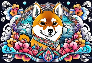 Trippy Cartoon shiba tattoo idea