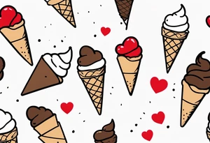 chocolate chip ice cream cone with one red heart tattoo idea