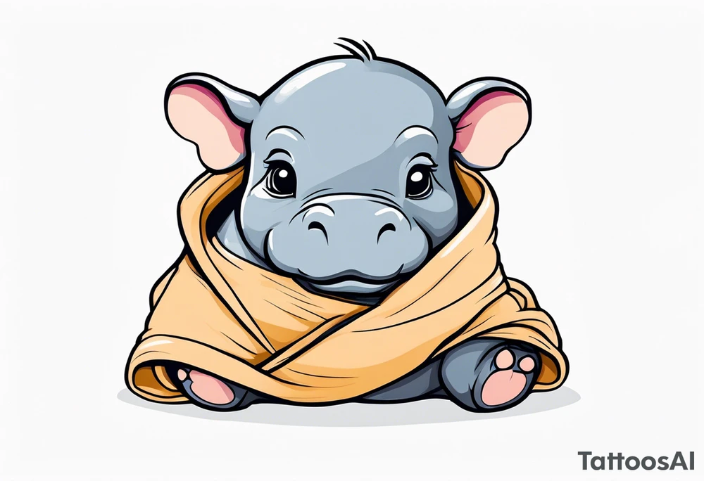 Baby hippopotamus sitting wrapped in a swaddle tattoo idea