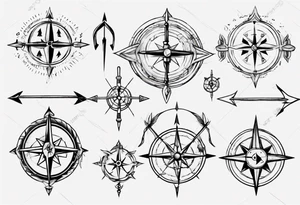 bow arrow with compass in the middle tattoo idea