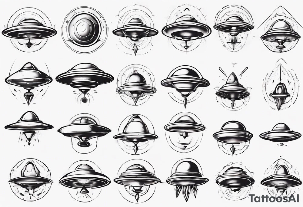 Sketch style flying saucer tattoo idea