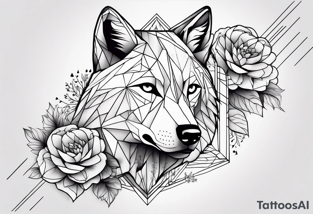 Mon tatouage serait avec des fleurs un loup des formes géométriques des ombres avec du dark tattoo idea