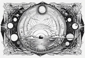 Solar system in a straight line fine line art tattoo idea