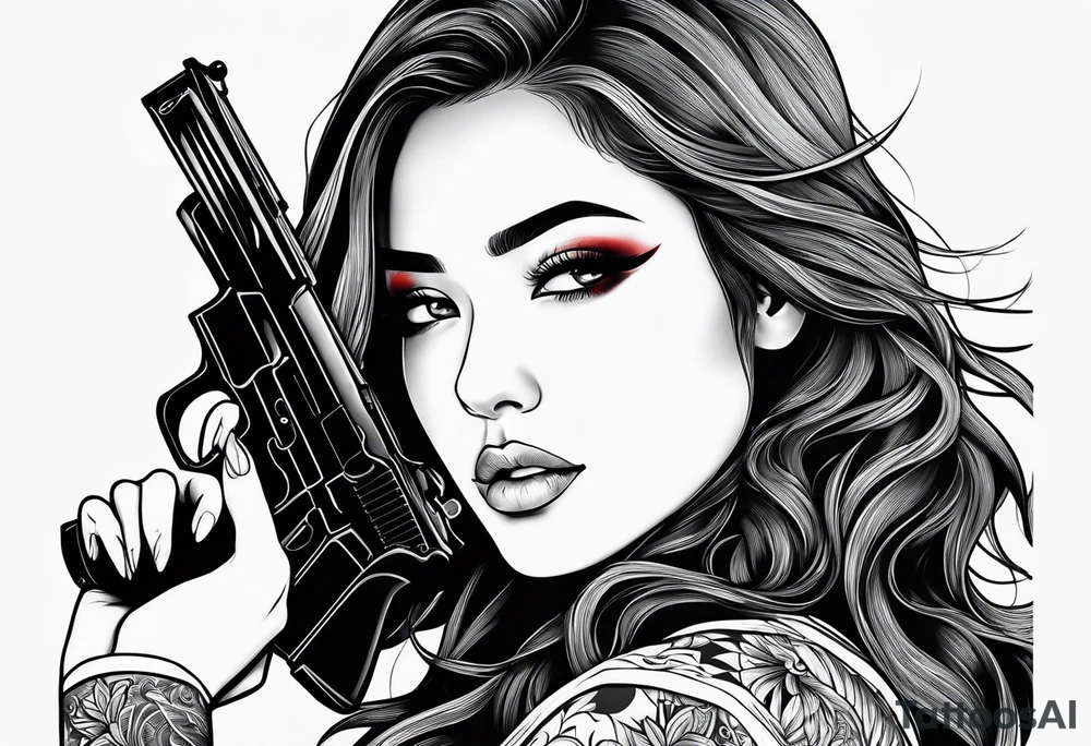 plynesian girl plays with gun tattoo idea