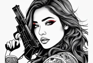 plynesian girl plays with gun tattoo idea