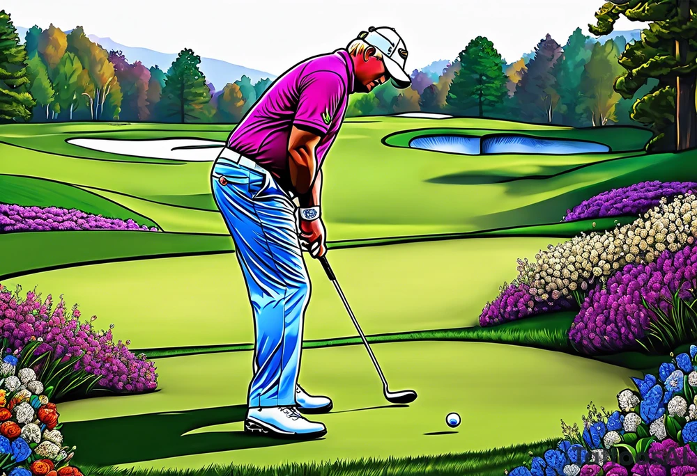 Golfer John Daly wearing the Infinity Gauntlet on one hand and holding a putter on the other hand on the 18th hole of the Masters. tattoo idea