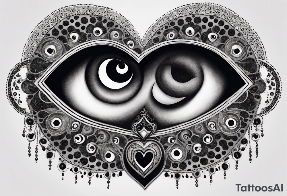 heart surrounded by ring of eyes tattoo idea