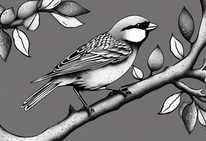 Sparrow taking off from breaking branch tattoo idea