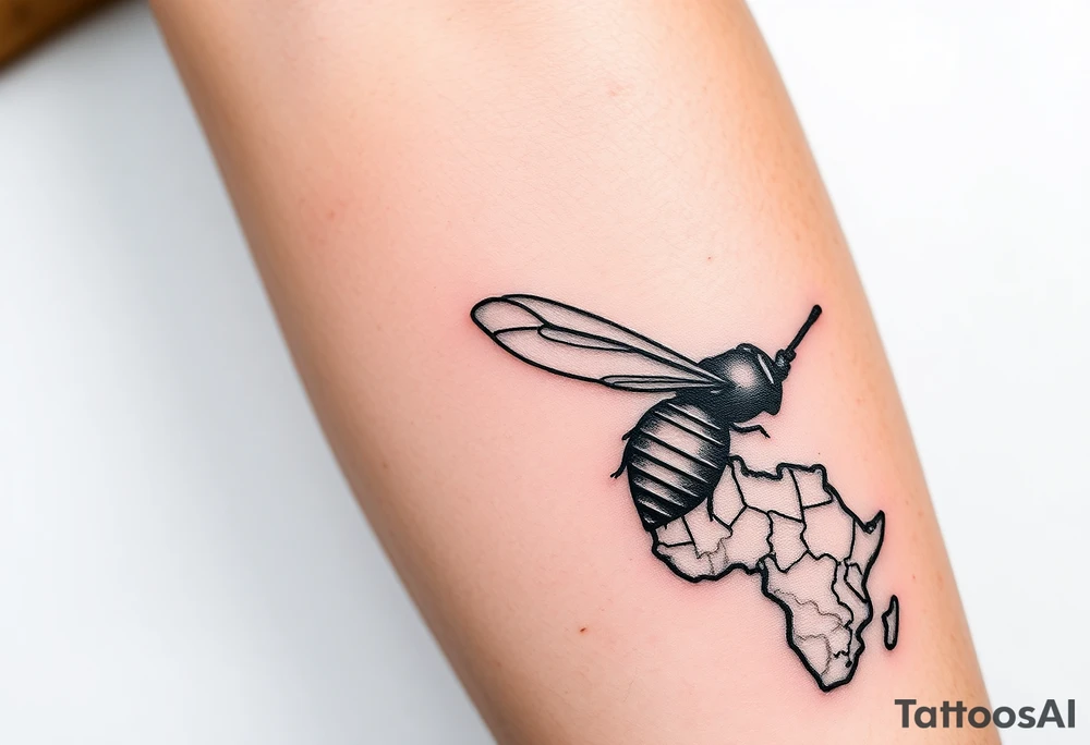 Imaginez un tatouage ou ont peut voir des éléments architecturaux de Rome, comme le Colisée, un gladiateur avec une abeille sur le bouclier Enfin, dans le coin inférieur de l'image une carte de la centre Afrique et la grenade  de la cavalerie tattoo idea