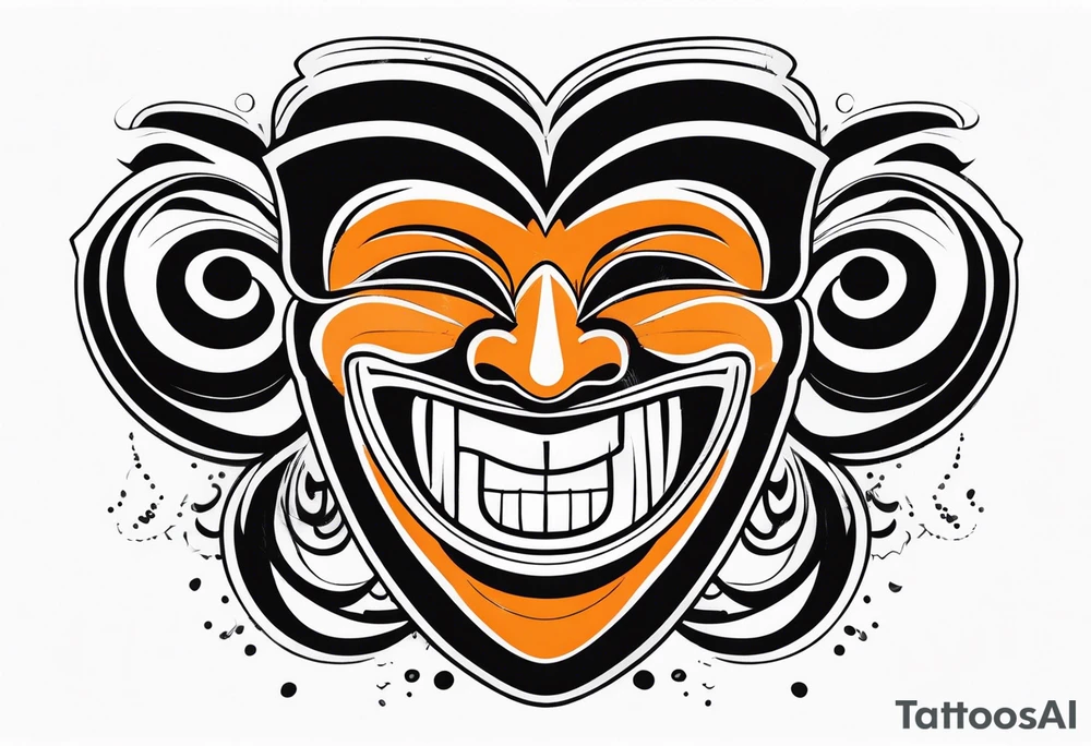 Laughing mask that is orange and black simplistic tattoo idea