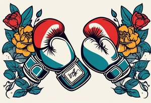 boxing gloves and flowers bold colors traditional old school vintage tattoo idea