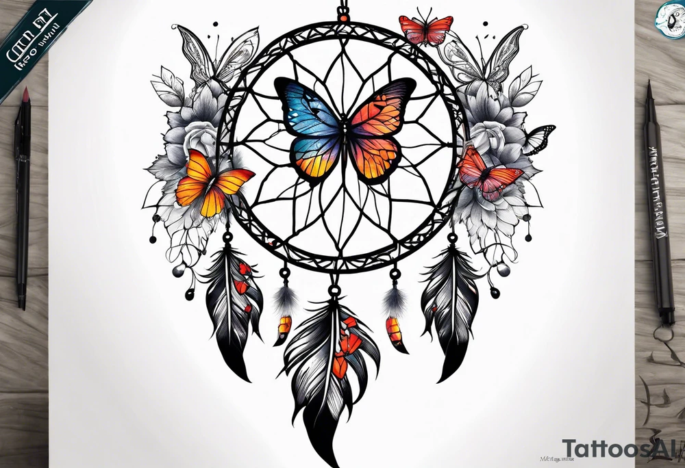 Dream catcher with butterflies tattoo idea