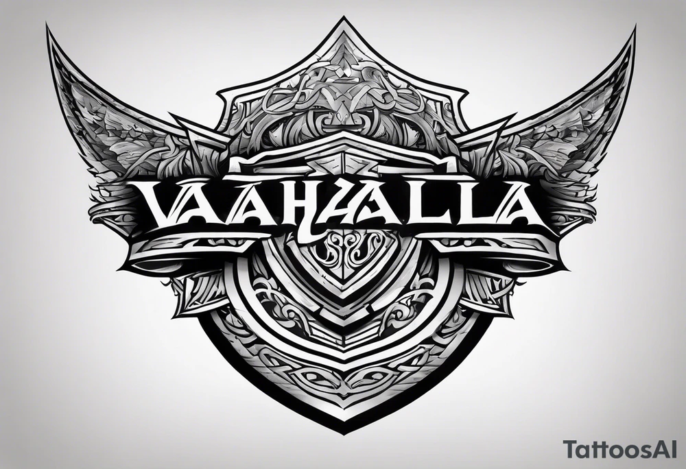 Valhalla sword shield banner tattoo idea