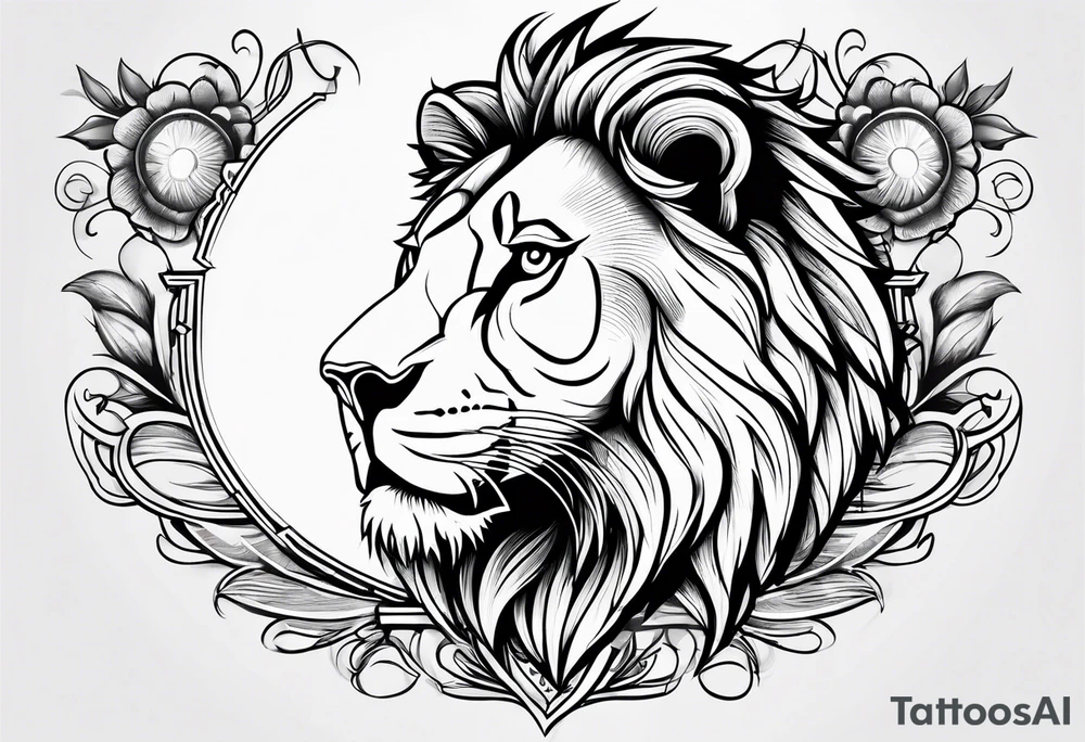 sketch power and lion and number 4 tattoo idea