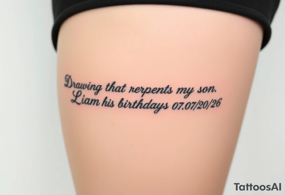 Drawing that represnts my son.  Liam his birthday is 07/20/26 tattoo idea