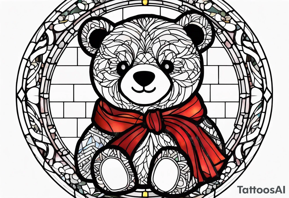 Teddy bear stained glass tattoo idea