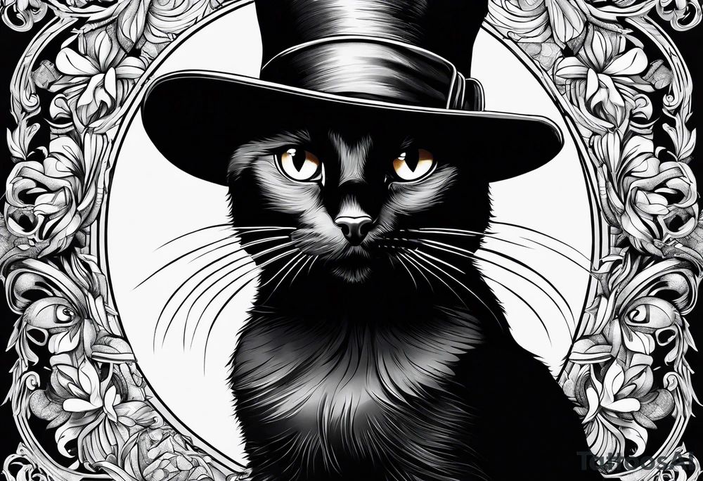Black cat with a funny hat tattoo idea
