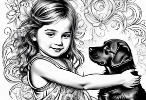 child playing happily with puppy tattoo idea