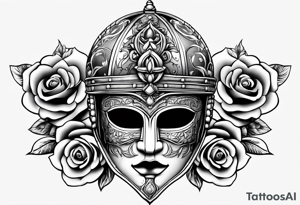 Temple helmet with roses tattoo idea