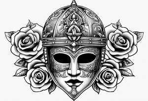 Temple helmet with roses tattoo idea