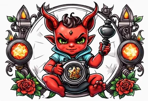 cute devil boy holding a time bomb tattoo idea