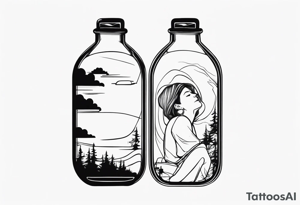 PERSON TRAPPED IN BOTTLE tattoo idea