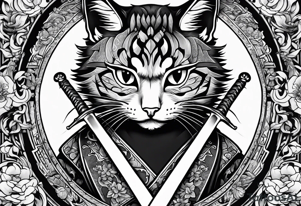 Samurai cat holding a sword tattoo idea