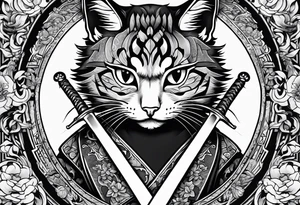 Samurai cat holding a sword tattoo idea