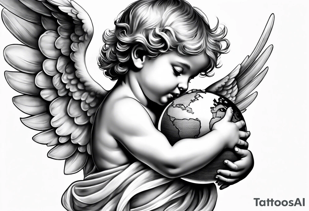 little angel holding the globus tattoo idea
