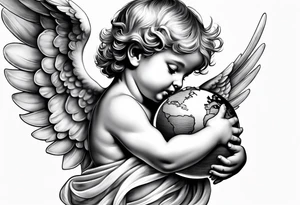 little angel holding the globus tattoo idea