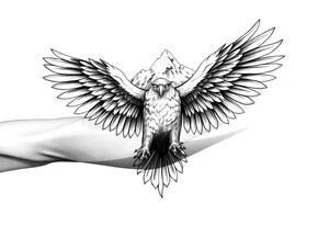 majestic eagle spreading wings against mountain peaks tattoo idea