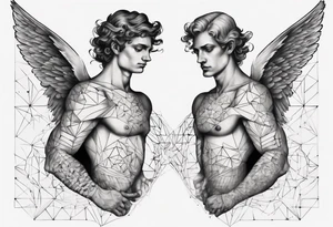 Two angels as brothers portrayed as geometric code tattoo idea