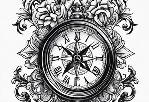 fleur de lis with compass and clock tattoo idea