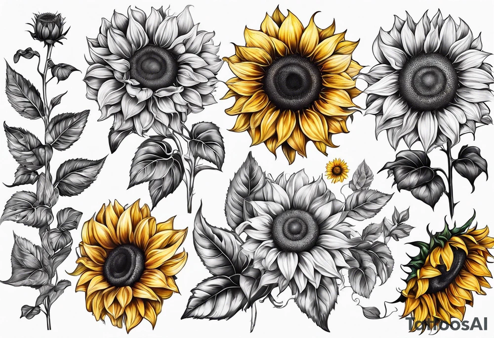 Sunflower arm sleeve tattoo idea