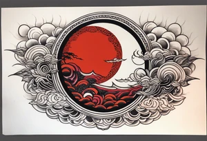 eclipse, vibrant colors (reds and blacks), dark fantasy tattoo idea