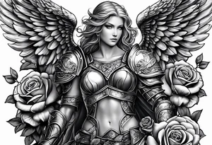 Angel in armor with roses tattoo idea