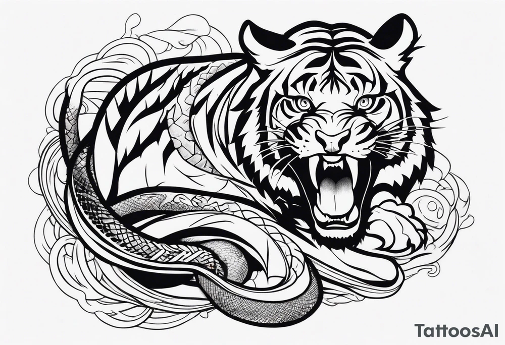 tiger attacking snake tattoo idea