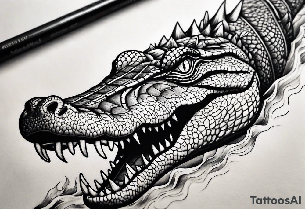 Arm sleeve with alligators and lightning tattoo idea