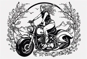 i want a tattoo of a girl riding a motorcycle with the words “Viking Customs” tattoo idea