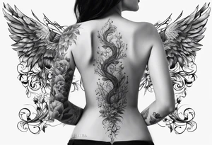 Spine tattoo of a woman trying to reach the surface tattoo idea