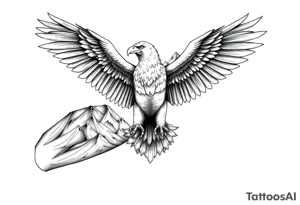 majestic eagle spreading wings against mountain peaks tattoo idea
