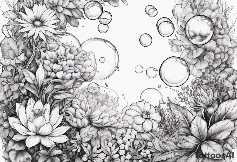 Bubbles organic plants and flowers tattoo idea