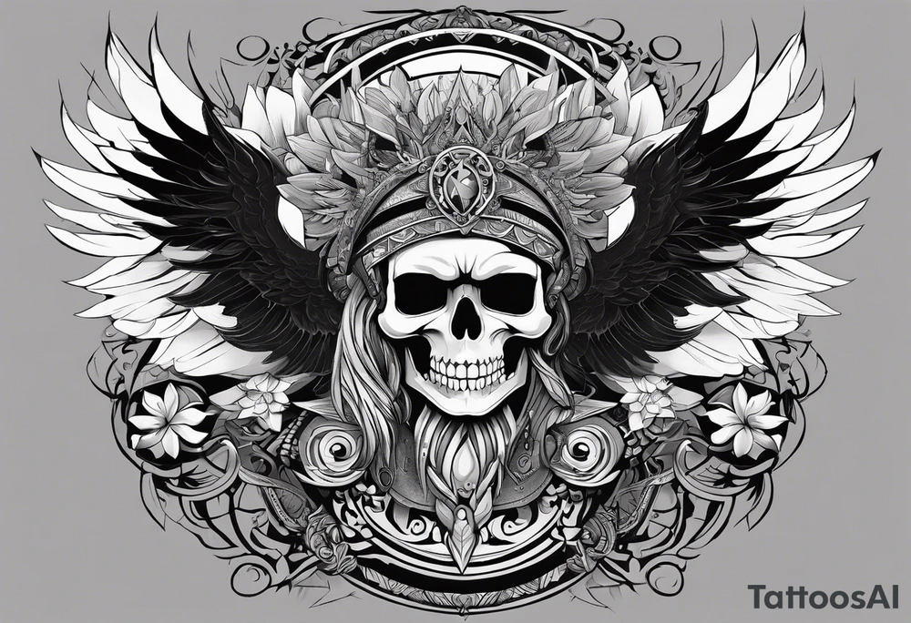 black kali, goddess pirate, alien, pachamama, valkrye, warrior, skull, lotus azul, wing, eagle, zenza resonance, stars, one side chest tattoo idea