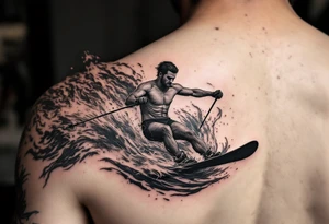 barefoot skier, surrounded by fire and water tattoo idea